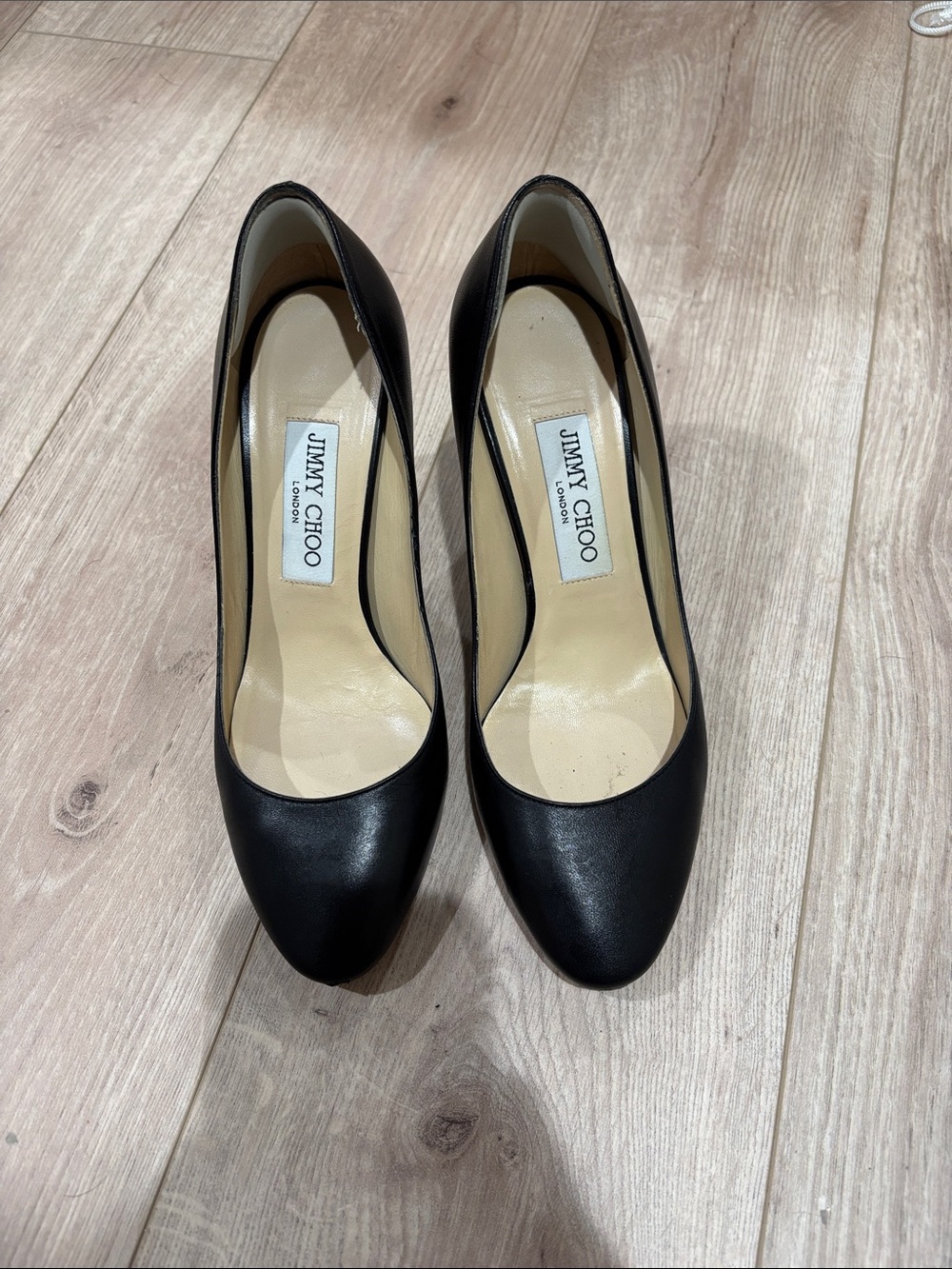 Jimmy Choo Black Leather Round-Toe Pumps